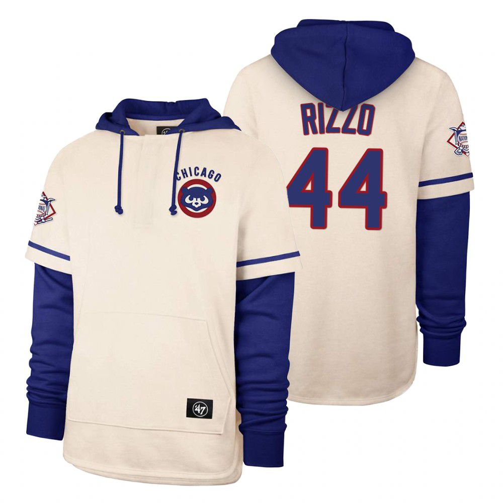 Men Chicago Cubs #44 Rizzo Cream 2021 Pullover Hoodie MLB Jersey->chicago cubs->MLB Jersey